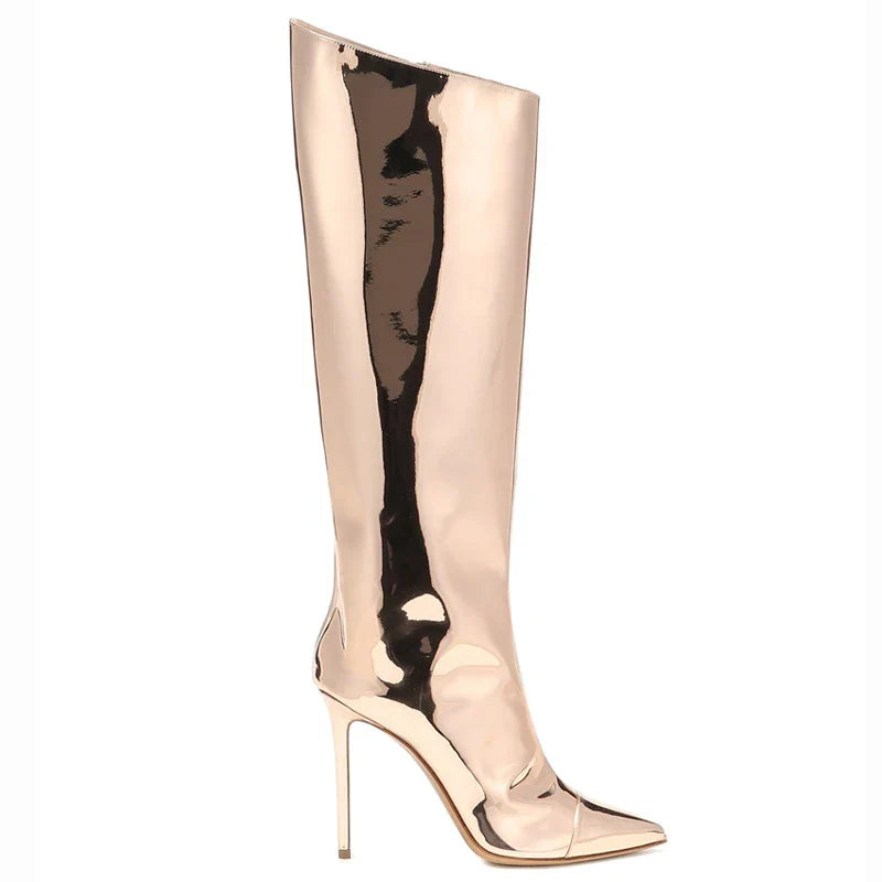High Pointed Toe Heel Boots with Glossy Leather Design - Sloane