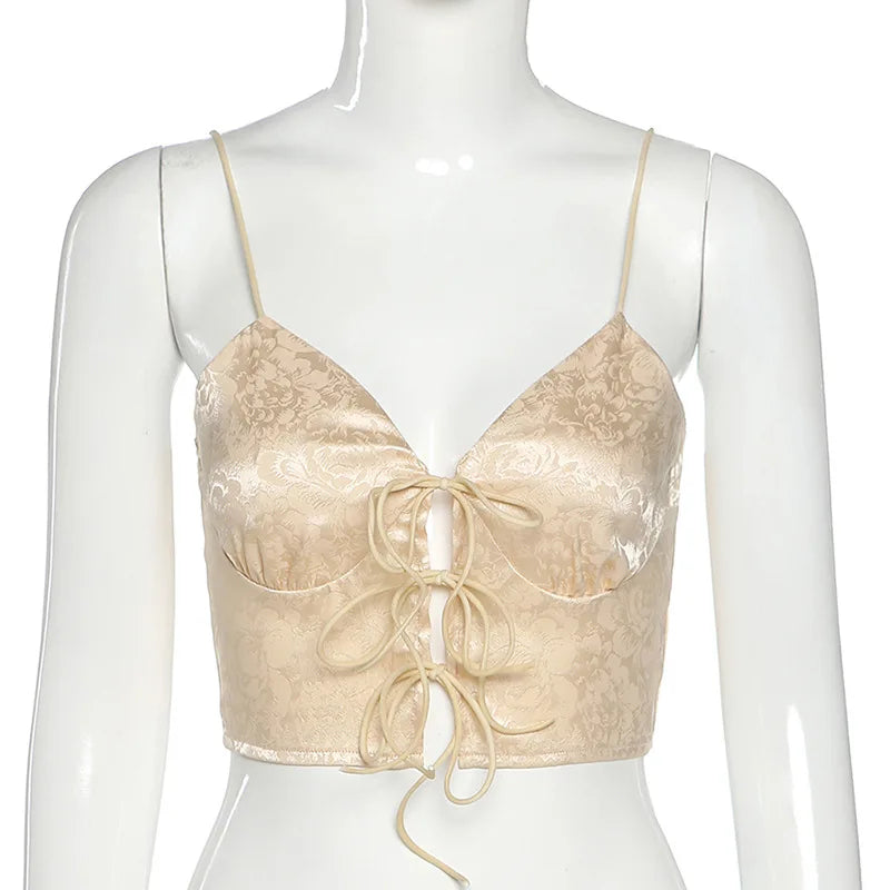 Tie-Back Top with Floral Print Decoration - Heleni