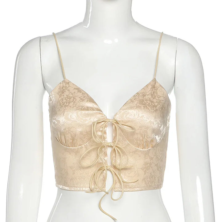Tie-Back Top with Floral Print Decoration - Heleni
