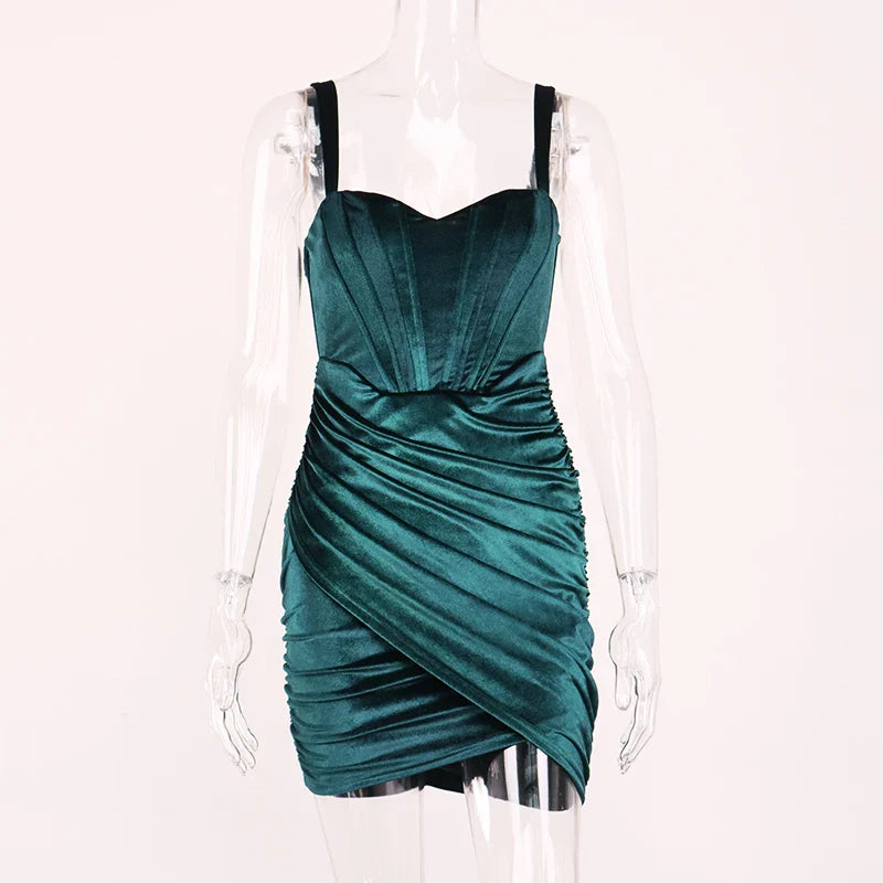 Velvet Mini Dress with Corset Design and Ruching - Sheina