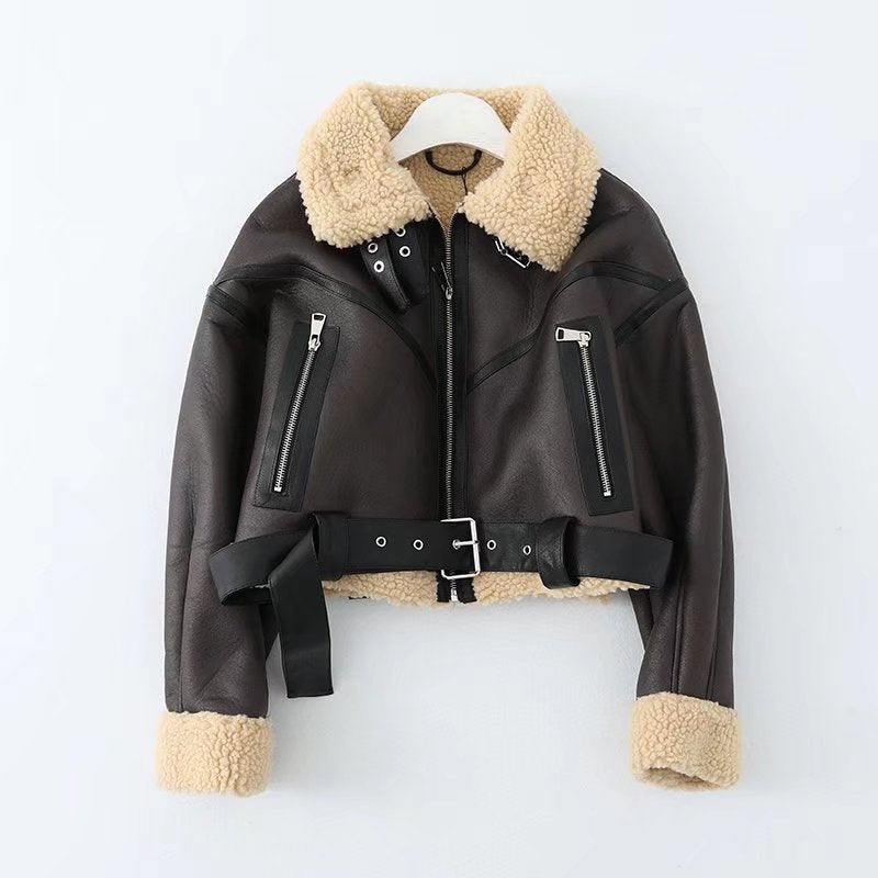 Short leather coat with inner fur - Johnny