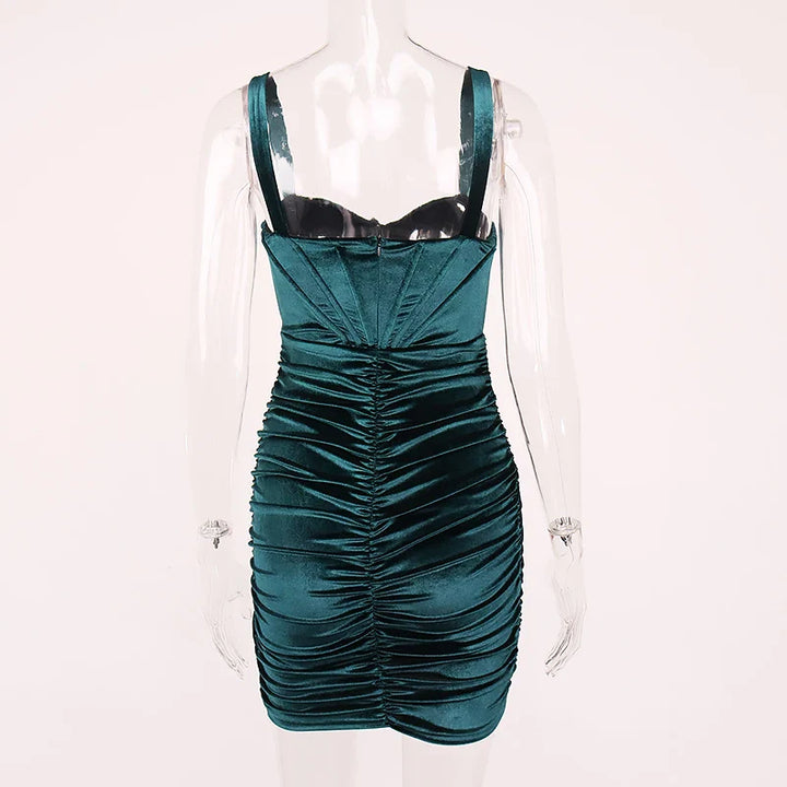 Velvet Mini Dress with Corset Design and Ruching - Sheina