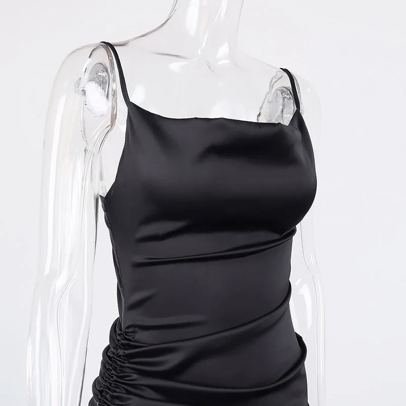 Midi satin dress with ruching - Lis
