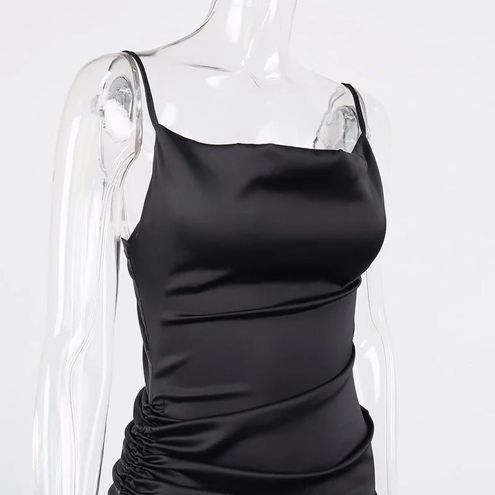 Midi satin dress with ruching - Lis