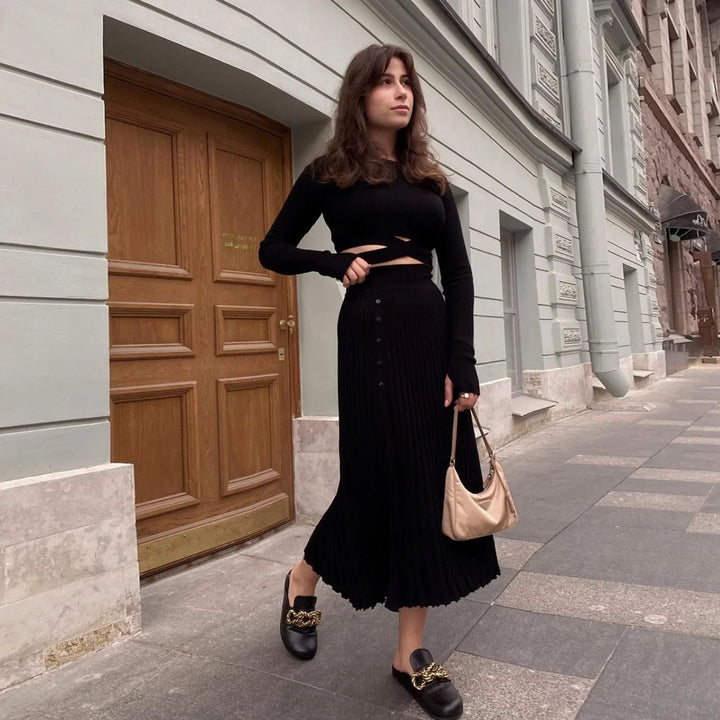 Two-piece set maxi skirt with slit and blouse - Gabriela
