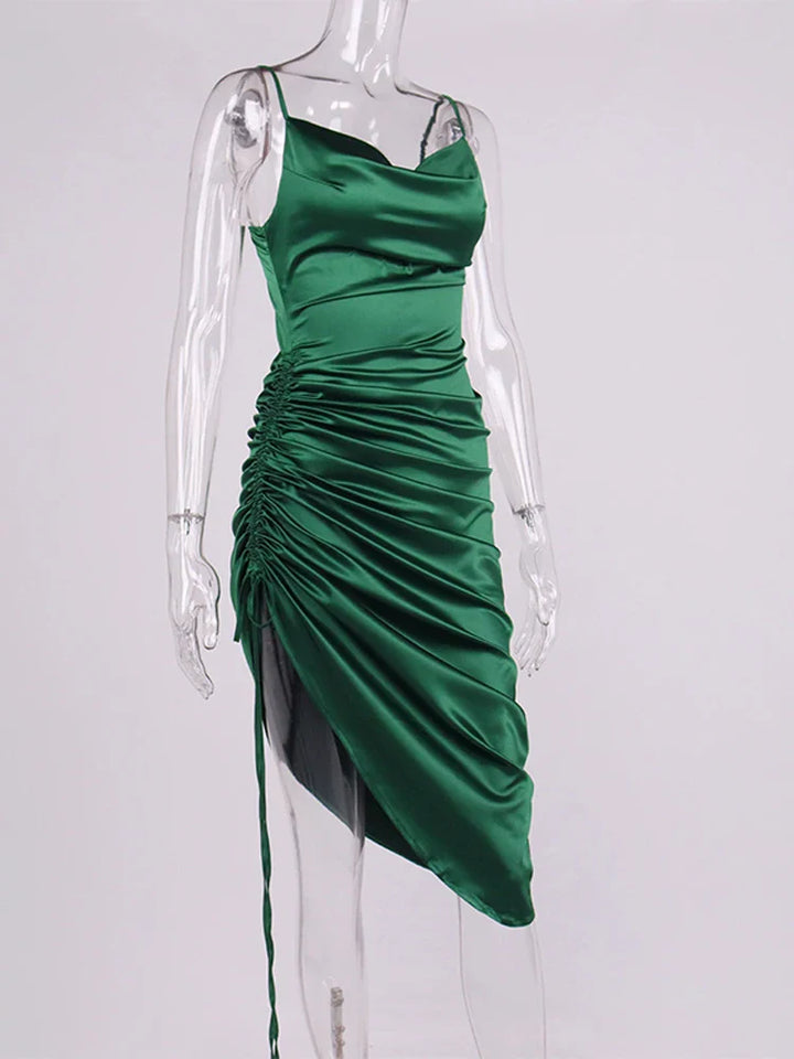 Midi satin dress with ruching - Lis
