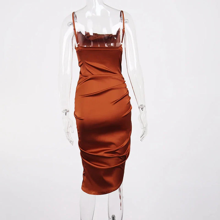 Midi satin dress with ruching - Lis