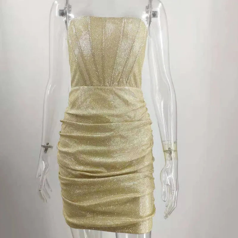 Strapless Mini Dress with Glitter Corset Design - Sienna