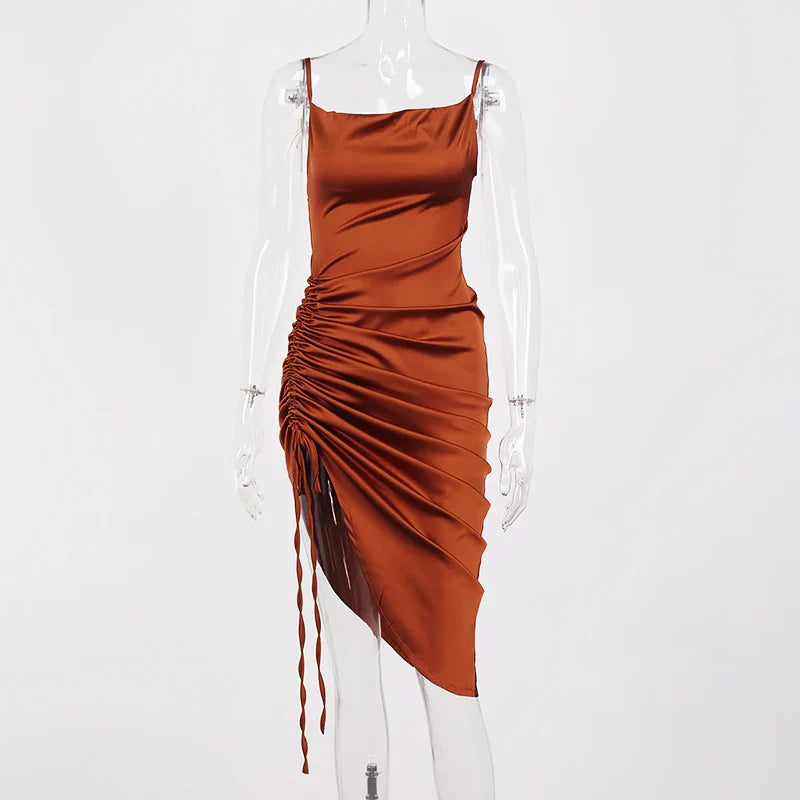 Midi satin dress with ruching - Lis