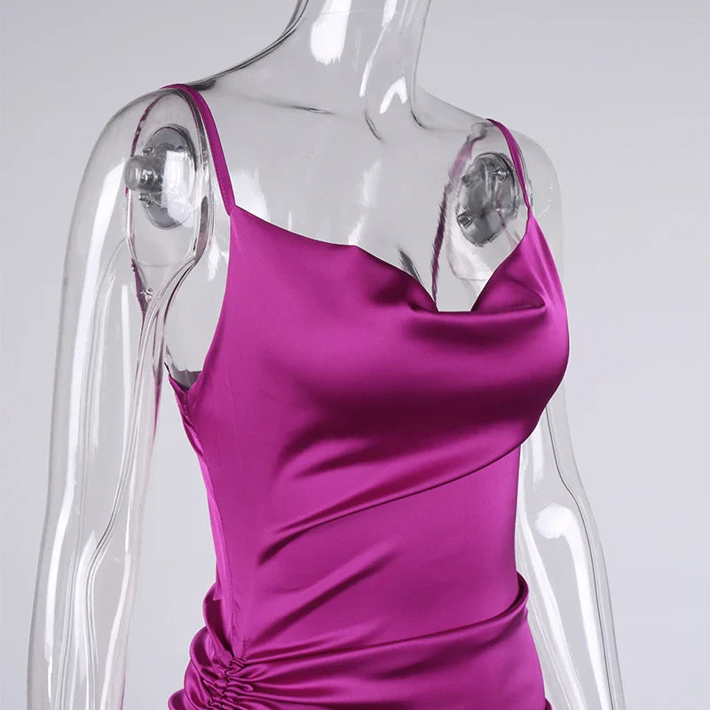 Midi satin dress with ruching - Lis