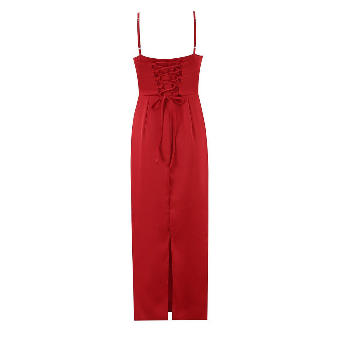 Satin maxi dress with back ties – Nelly