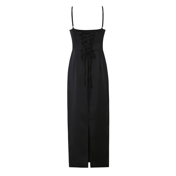Satin maxi dress with back ties – Nelly