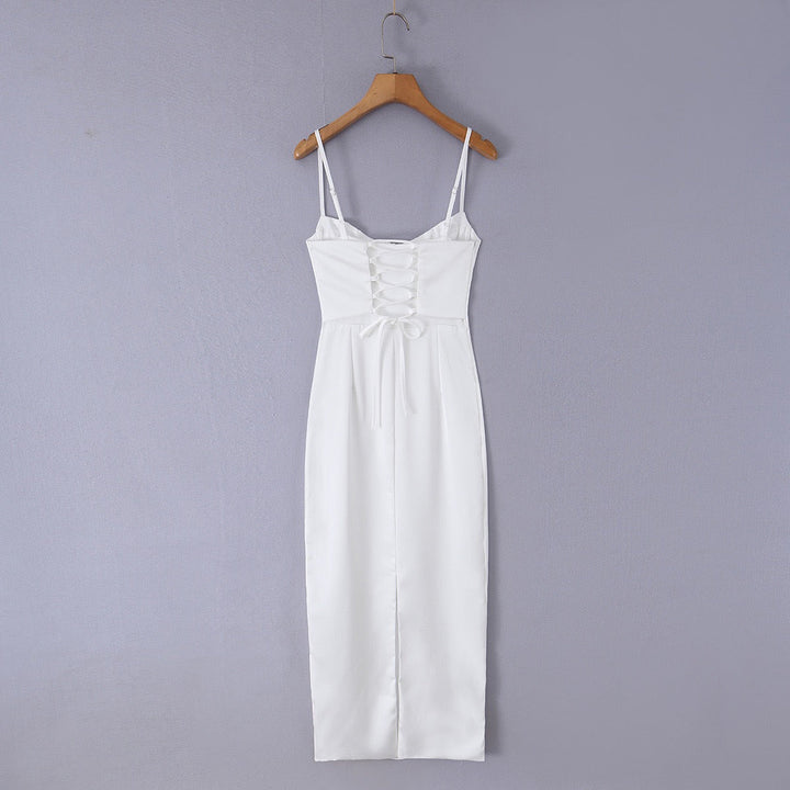 Satin maxi dress with back ties – Nelly
