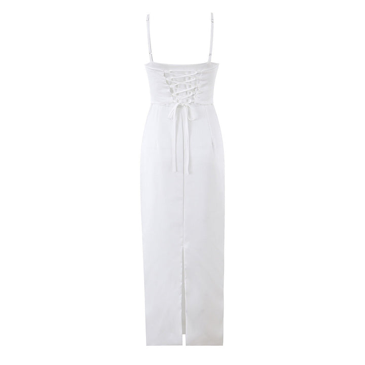 Satin maxi dress with back ties – Nelly