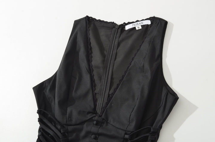 A-line mini dress with tie and button embellishments – Vanessa