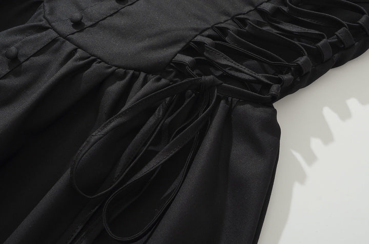 A-line mini dress with tie and button embellishments – Vanessa