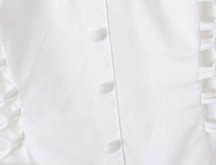 A-line mini dress with tie and button embellishments – Vanessa