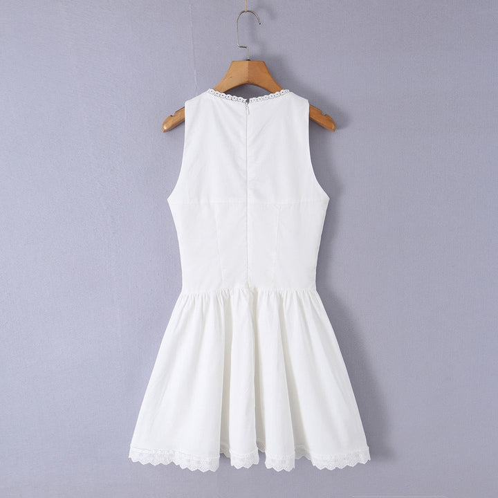 A-line mini dress with tie and button embellishments – Vanessa