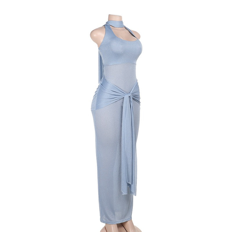 Maxi sequin dress with tie at the nape, open back - Palermo