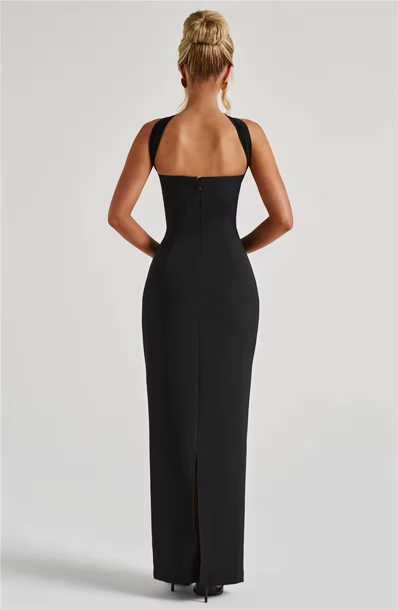 Maxi strapless dress with glove and chiffon scarf decoration - Annabel
