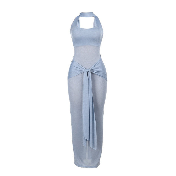 Maxi sequin dress with tie at the nape, open back - Palermo