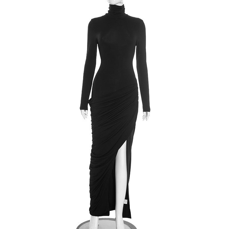 Maxi dress with pleats design and slit - Lis