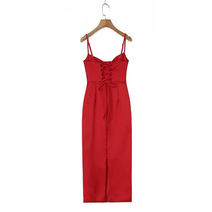 Satin maxi dress with back ties – Nelly
