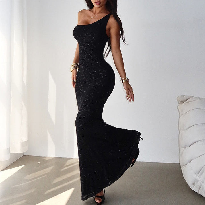 One-shoulder sequin maxi dress with open back - Solferina