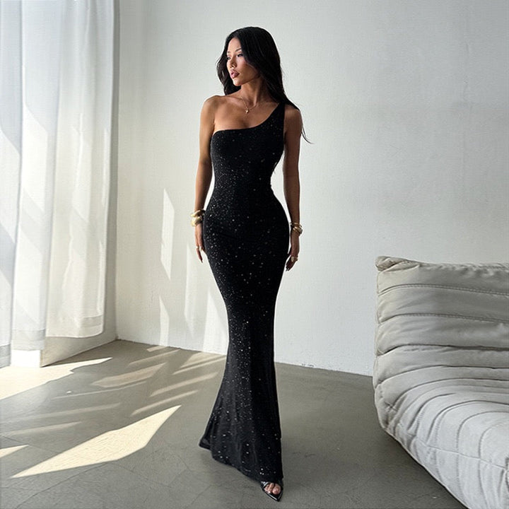 One-shoulder sequin maxi dress with open back - Solferina
