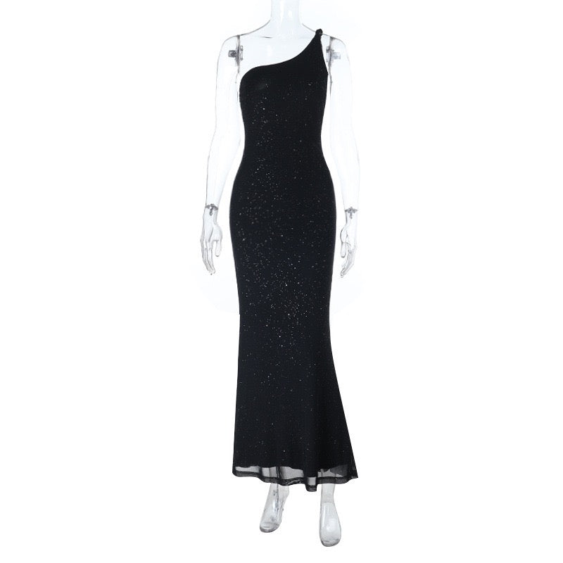 One-shoulder sequin maxi dress with open back - Solferina