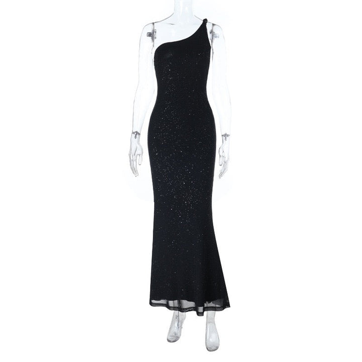 One-shoulder sequin maxi dress with open back - Solferina