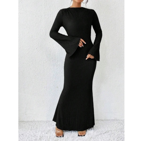 Ruched Fabric Maxi Dress with Open Sleeves - Stella