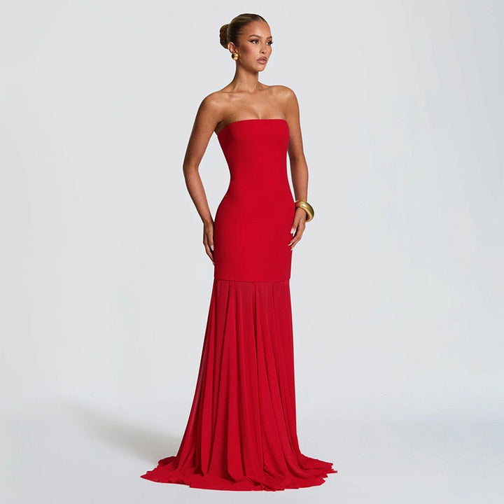 Strapless maxi dress with chiffon and matching scarf decoration - Gigi