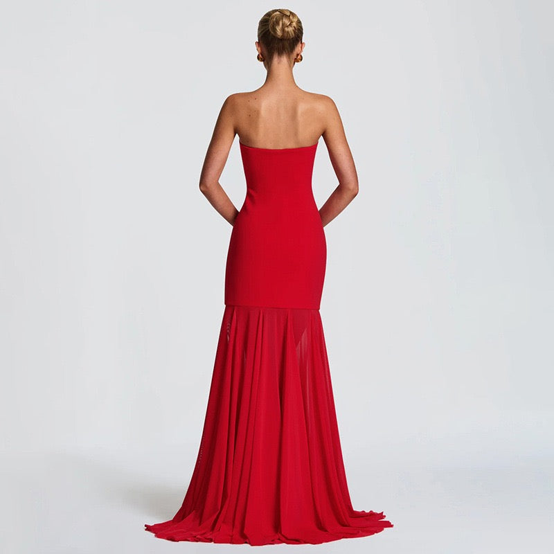 Strapless maxi dress with chiffon and matching scarf decoration - Gigi