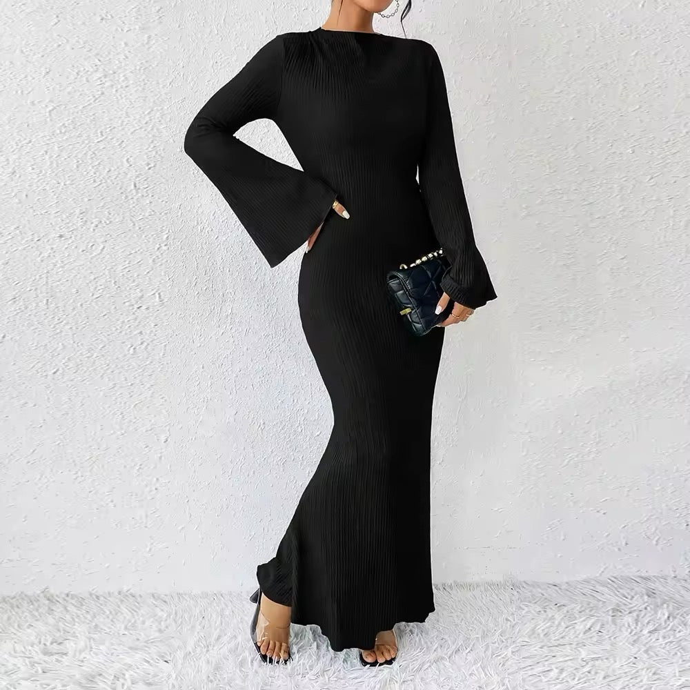 Ruched Fabric Maxi Dress with Open Sleeves - Stella