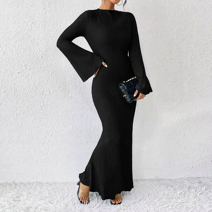 Ruched Fabric Maxi Dress with Open Sleeves - Stella