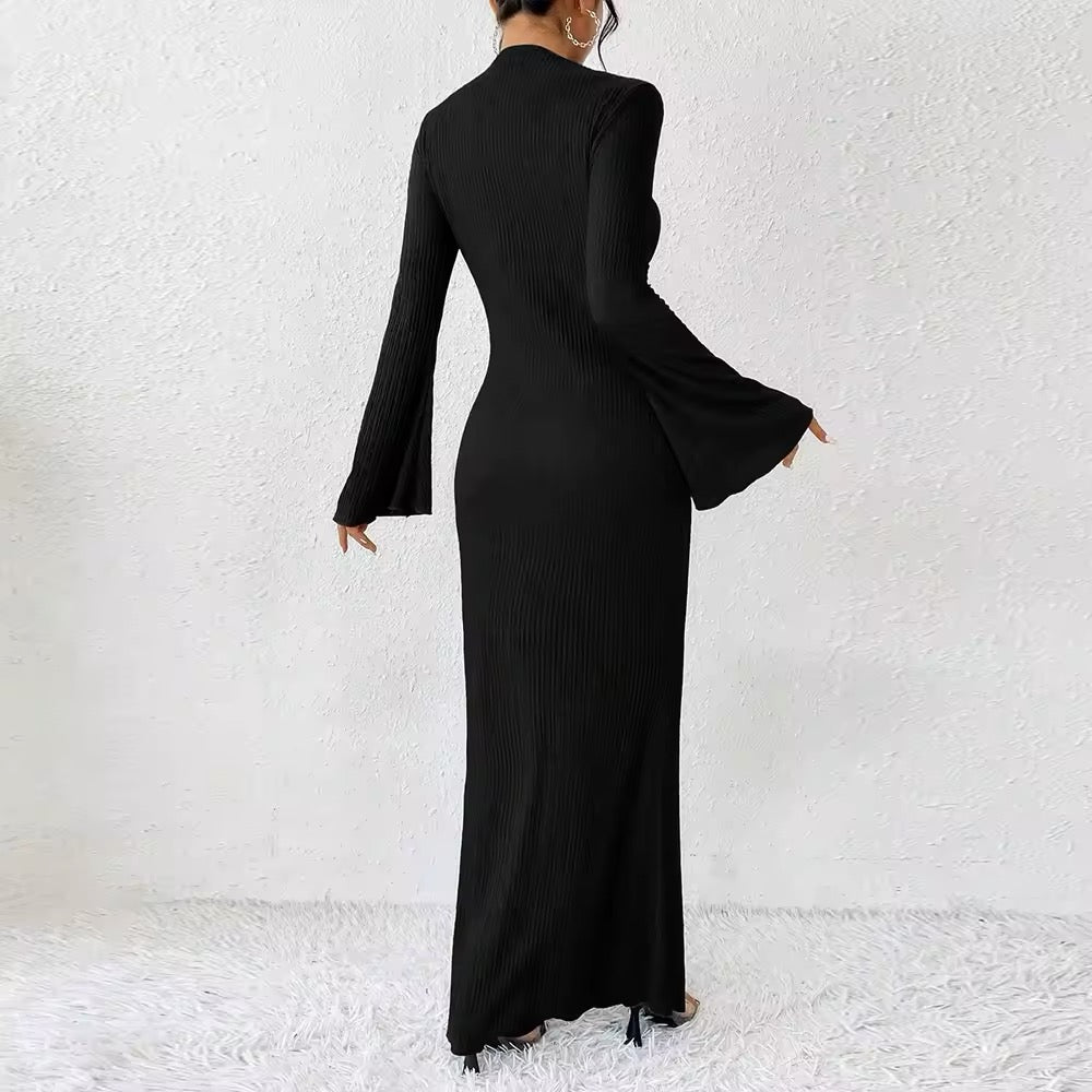 Ruched Fabric Maxi Dress with Open Sleeves - Stella