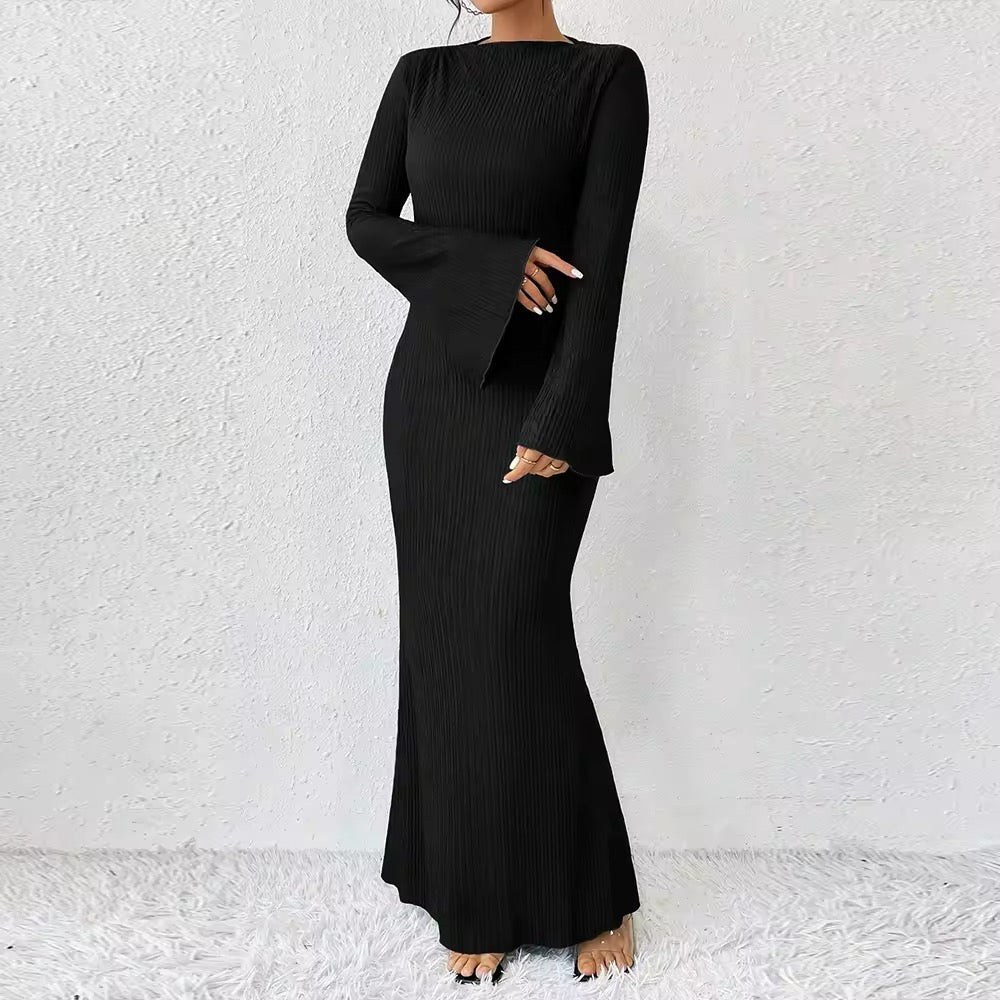 Ruched Fabric Maxi Dress with Open Sleeves - Stella