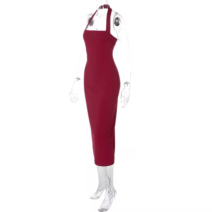 Fitted Midi Dress with Shaping Fabric and Open Back - Paislee