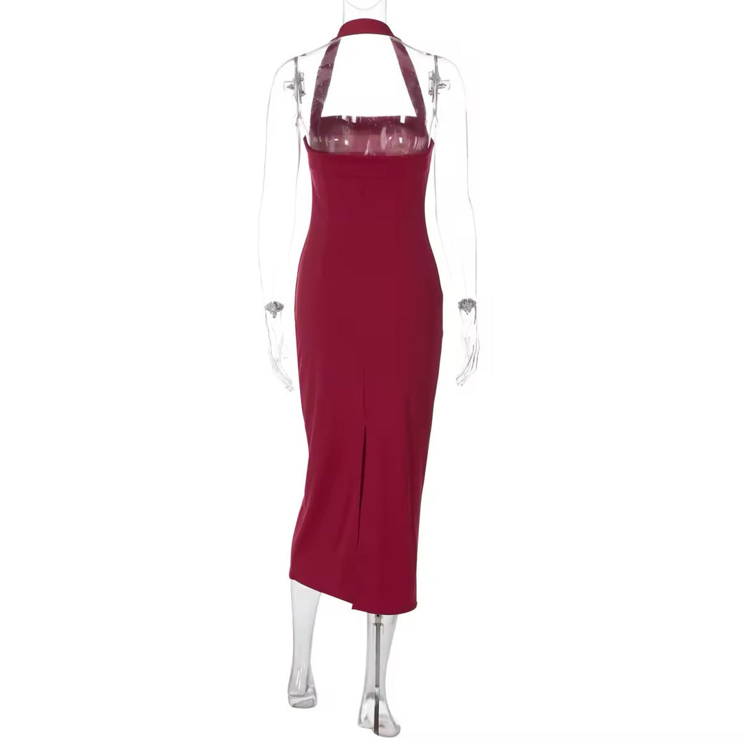 Fitted Midi Dress with Shaping Fabric and Open Back - Paislee