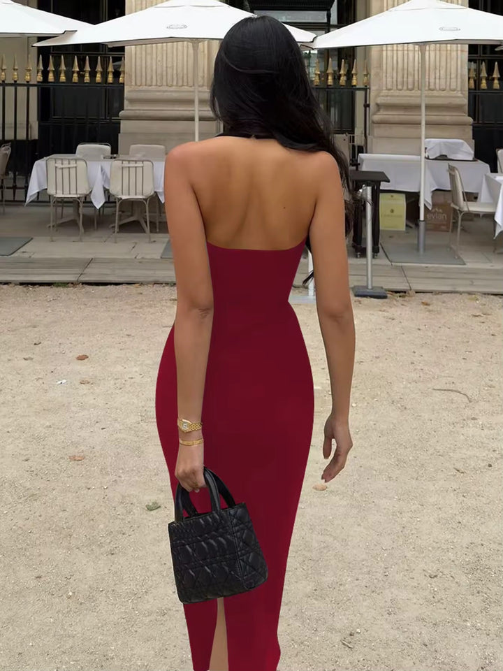 Fitted Midi Dress with Shaping Fabric and Open Back - Paislee