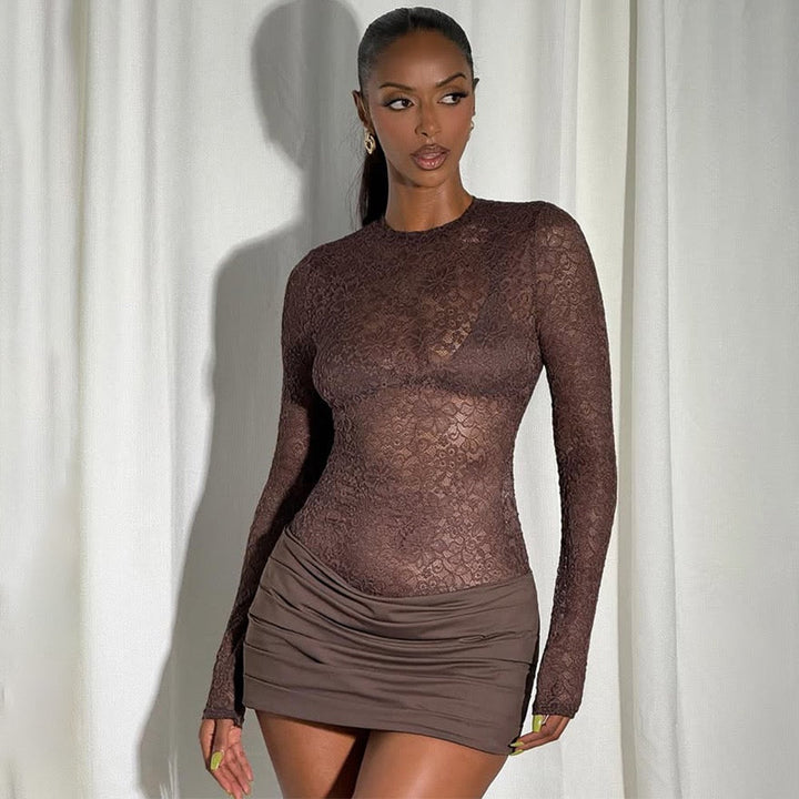 Mini dress with ruching and lace design - Jasella