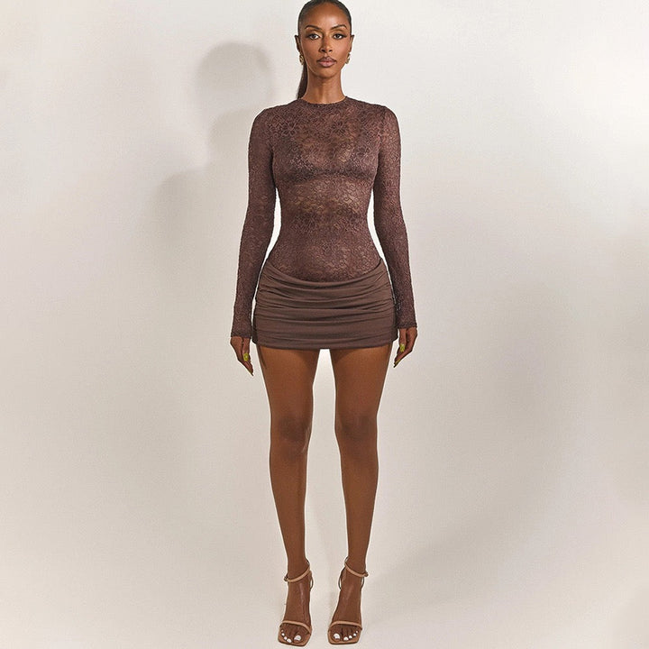 Mini dress with ruching and lace design - Jasella