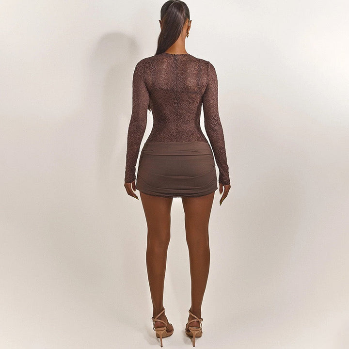 Mini dress with ruching and lace design - Jasella