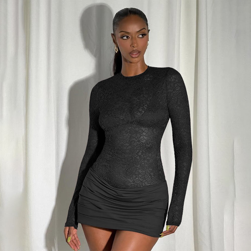 Mini dress with ruching and lace design - Jasella