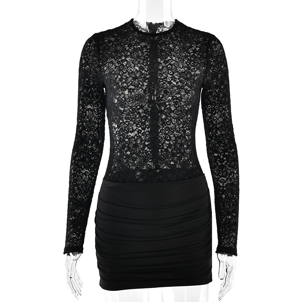 Mini dress with ruching and lace design - Jasella