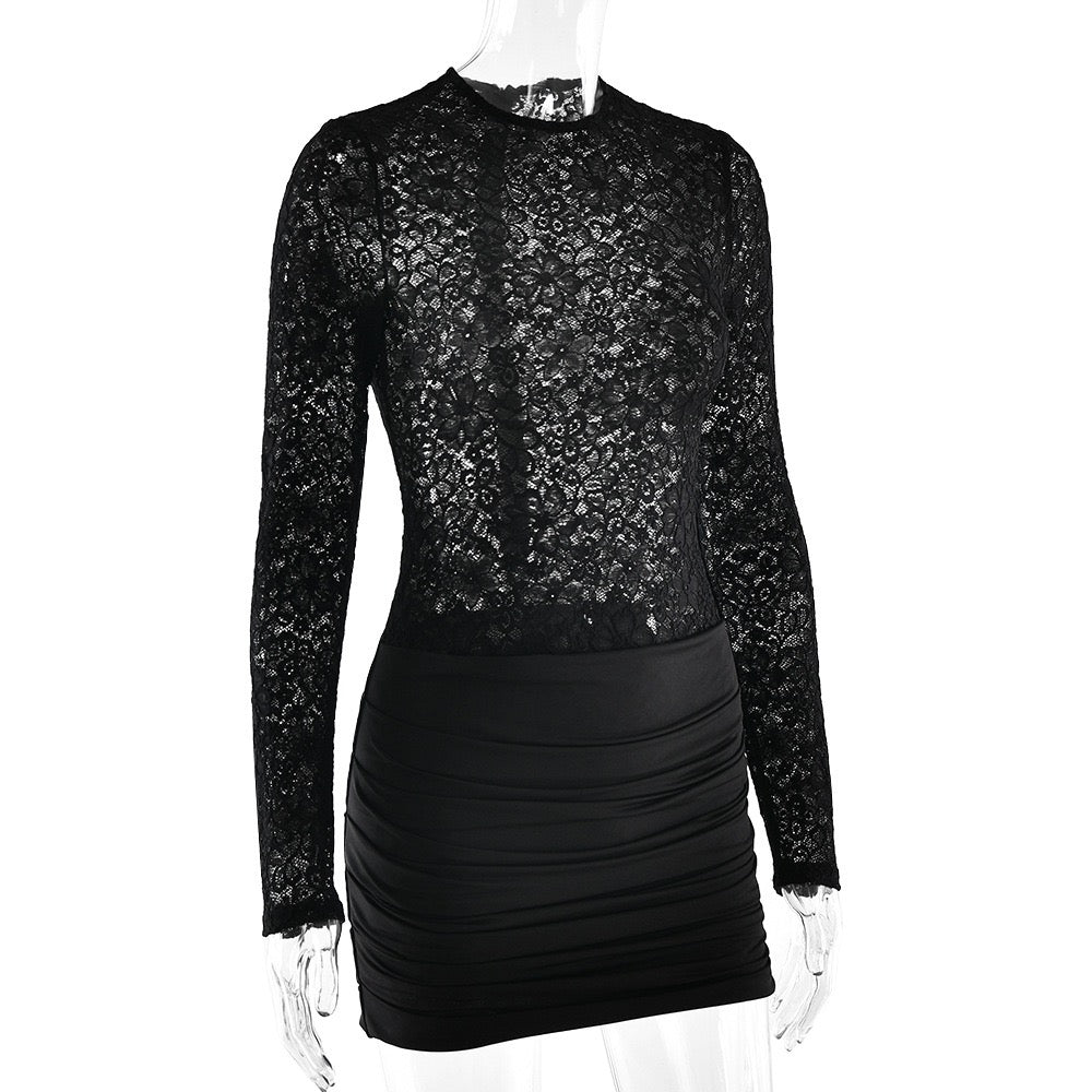 Mini dress with ruching and lace design - Jasella