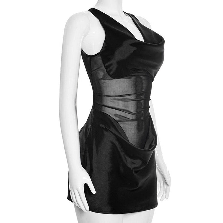 Satin Mini Dress with Mesh Design - Sandra