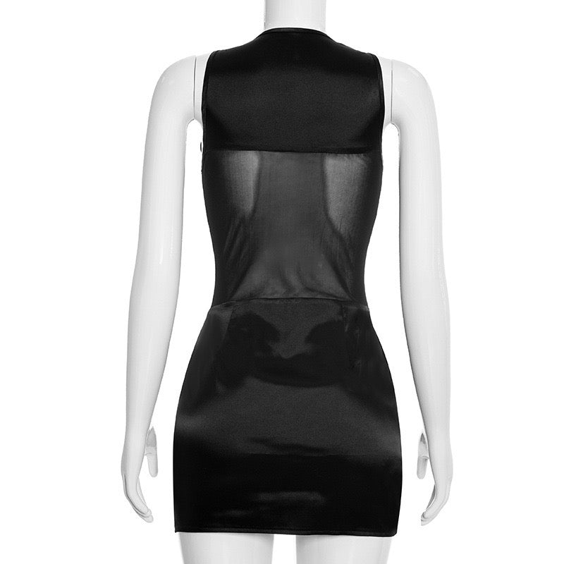 Satin Mini Dress with Mesh Design - Sandra