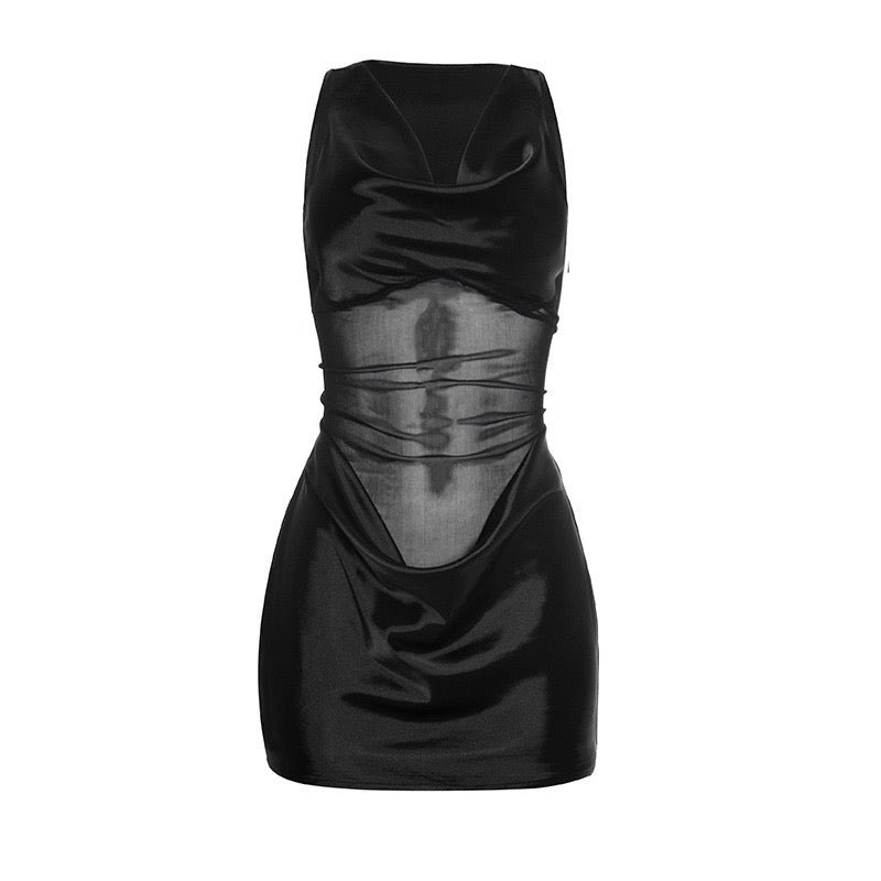 Satin Mini Dress with Mesh Design - Sandra